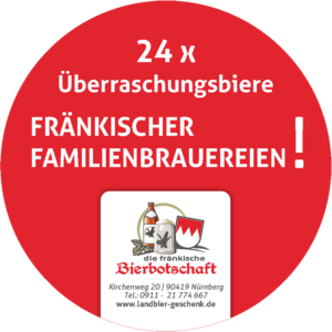 Roter Kreis mit Text und dem Logo der Bierbotschaft